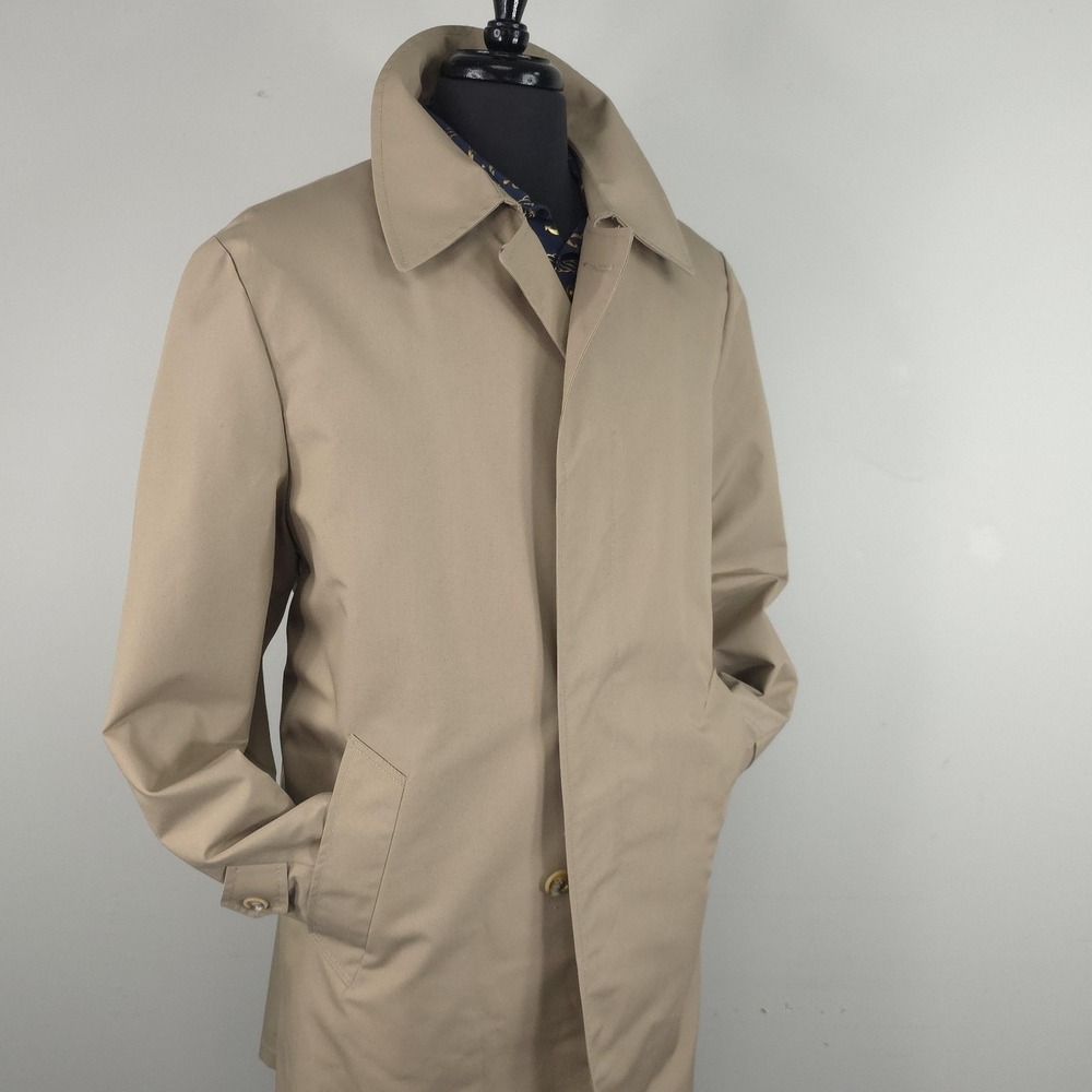 Vintage Sears Rain‎ Coat Mens 44 Beige Single Breasted Removable Liner Long